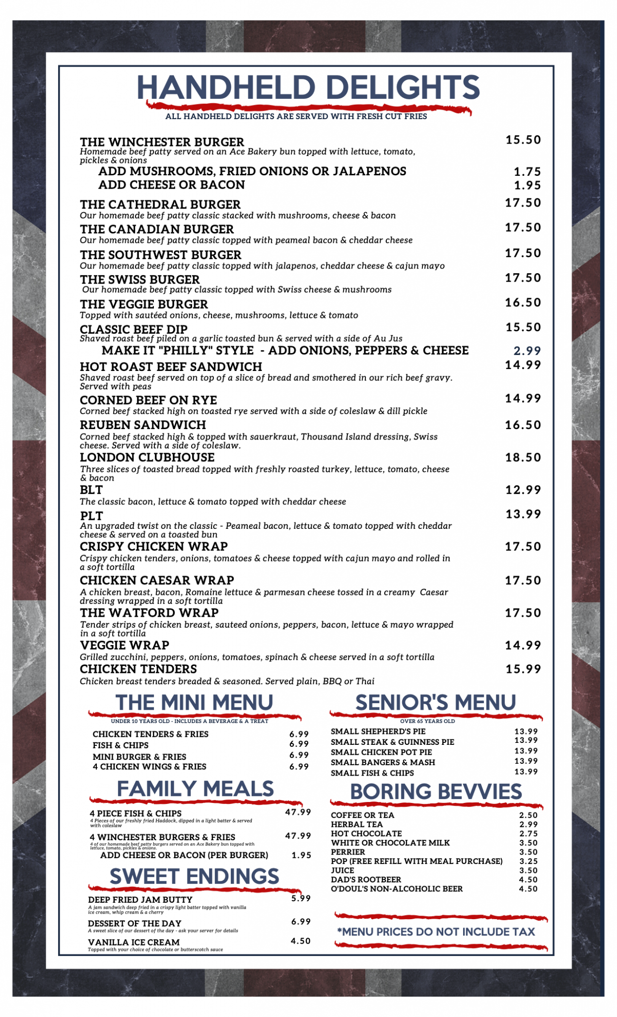 Menu The Winchester Arms